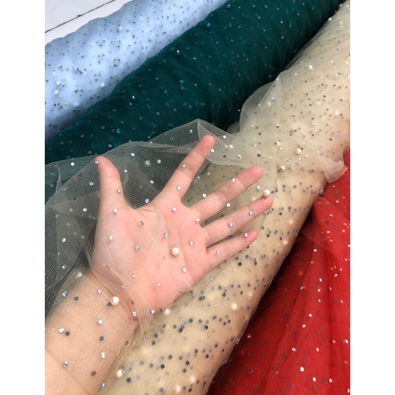 Terkni kain tile swarovski mutiara  tile manik  tille gliter  kain bridesmaid Grosir lagi