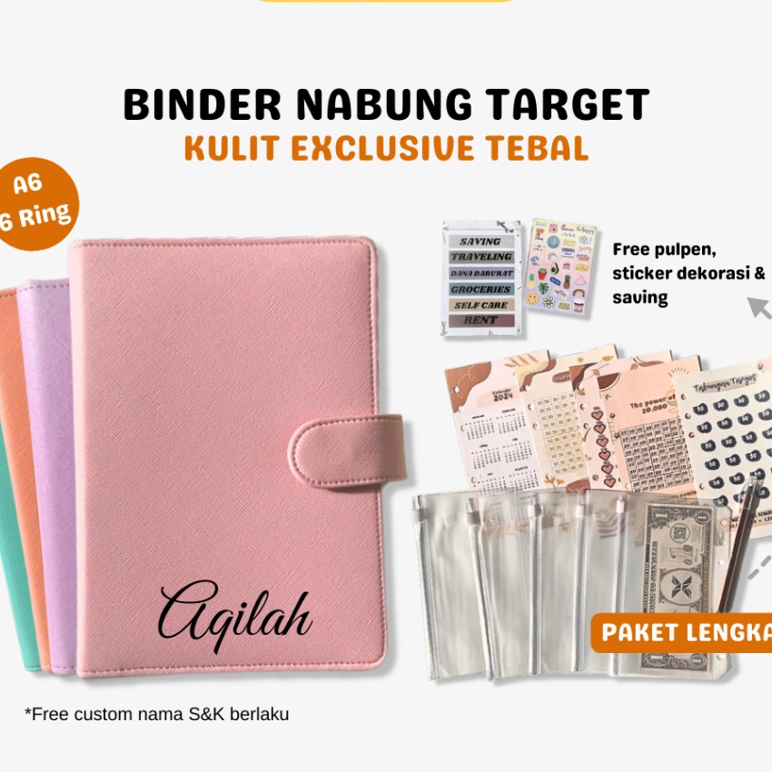 

KP8 Binder Nabung Exclusive A6 Free Custome Nama Paket Kombo Warna Polos Special A6 6 Ring