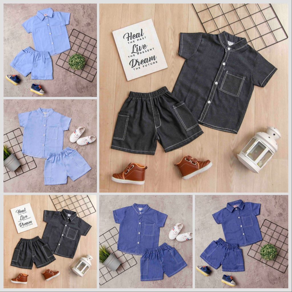 KoboiKids - SETELAN WEST JEANS ANAK MODEL TANGAN PENDEK CELANA PENDEK 1-12 TAHUN