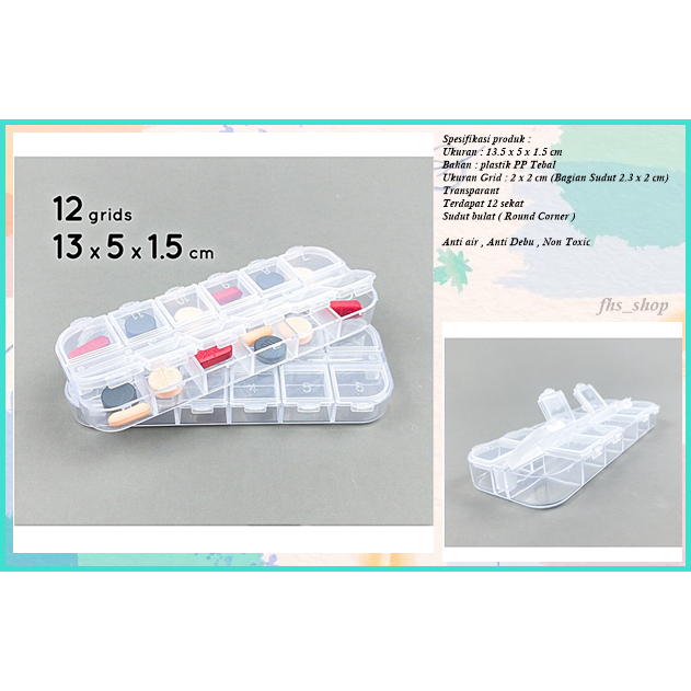 

Kotak Transparan 12 Sekat Tempat Penyimpanan Kotak Mini Transparan Kotak Serbaguna 13.5 x 5 x 1.5 cm