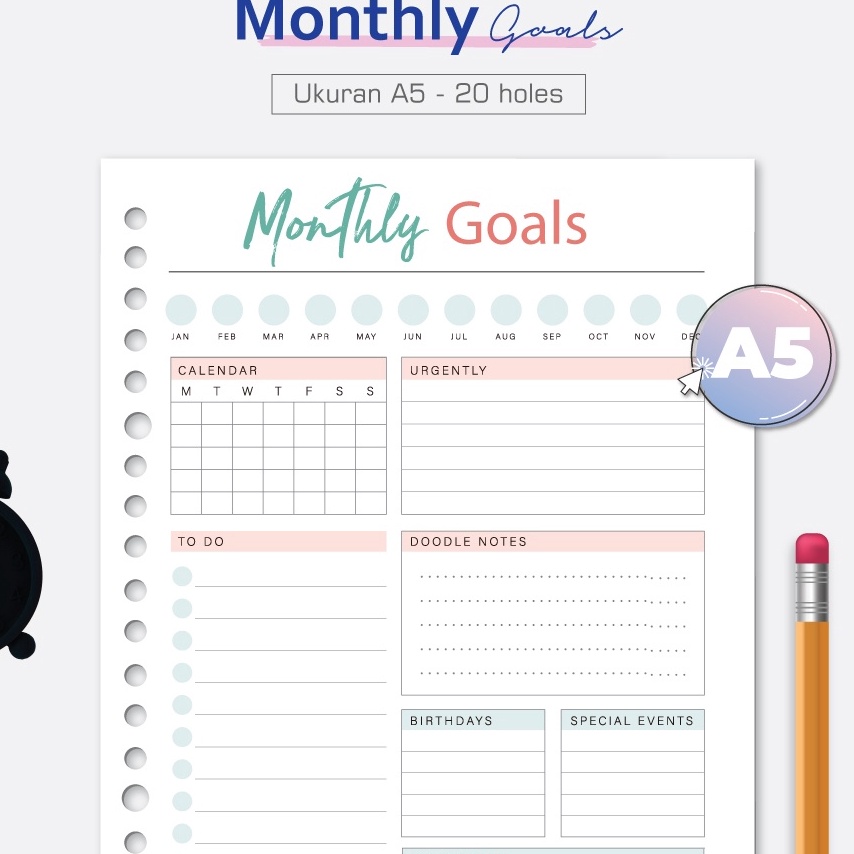 

KI3 Bukuqu Loose leaf A5 L222 Monthly Goals Kertas Binder