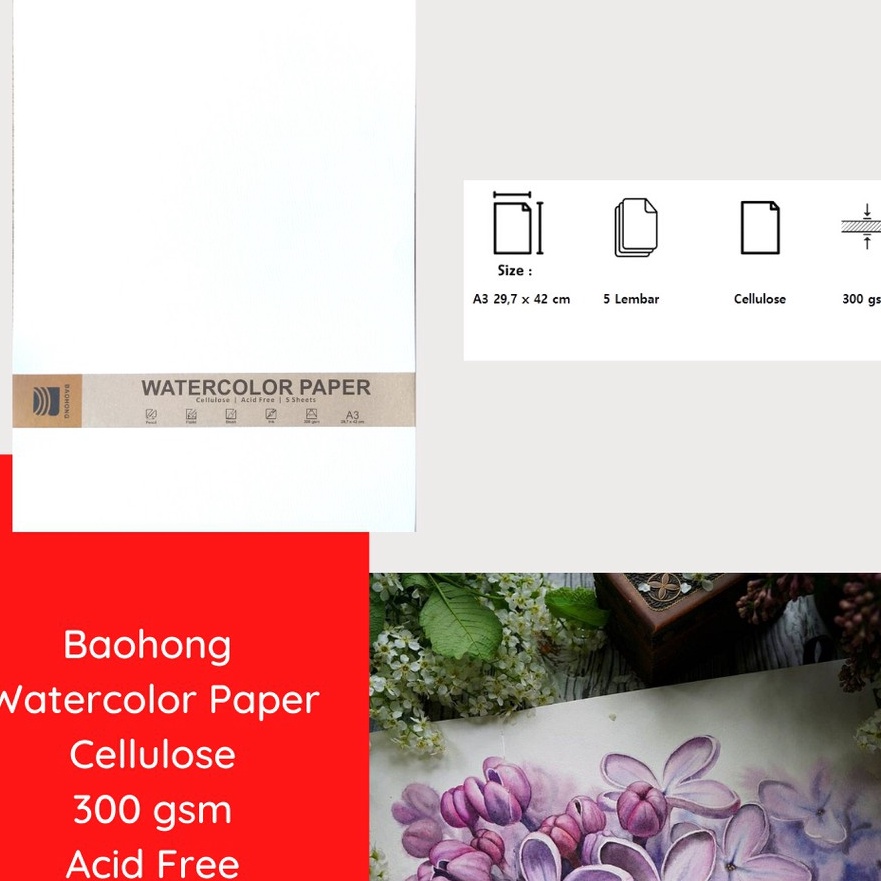 

Langka Watercolor Paper Baohong Cellulose A3 18gsm 23gsm 3gsm
