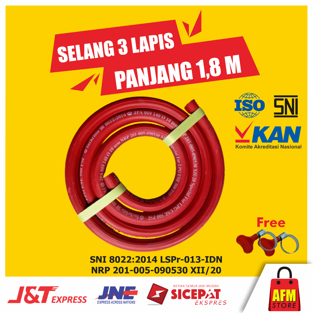 Selang Kompor Gas LPG 3 Lapis Original SNI Panjang 1,8 Meter