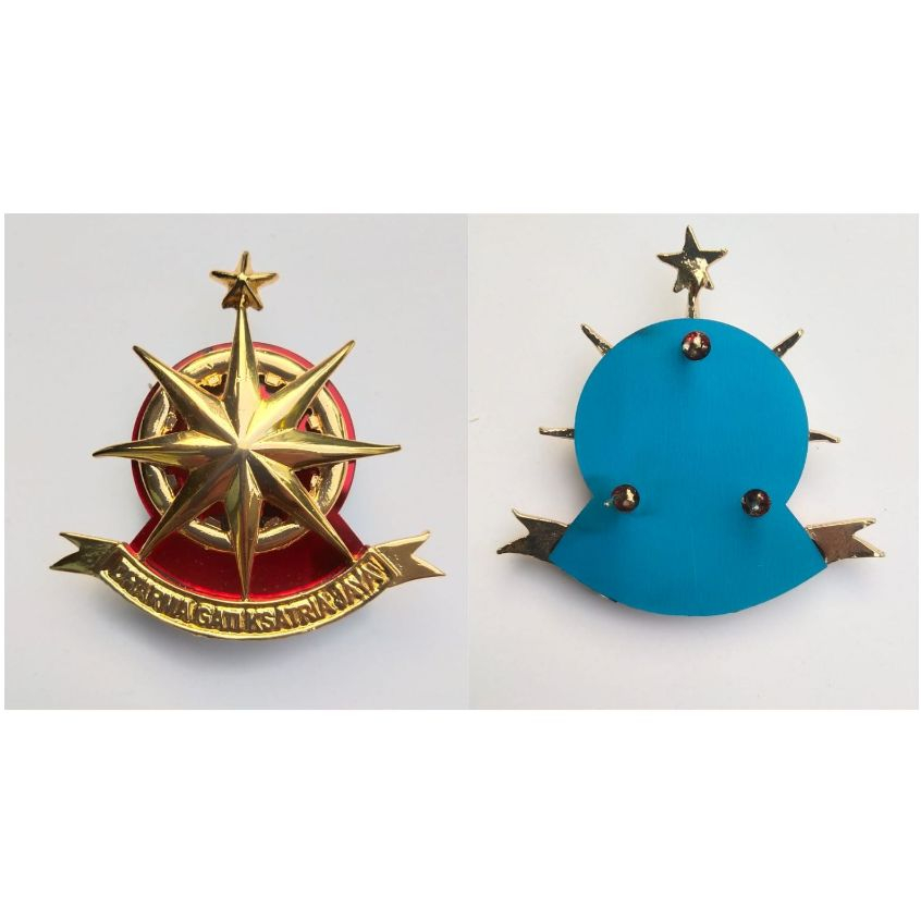 Emblem Baret BEKANG TNI AD | Pengait Model KANCING PAKU | GOLD GLOSSY | Dasar MIKA AKRILIK MIRROR