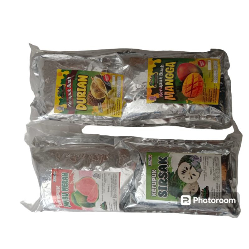 

camilan 1 paket aneka macam kerupuk buah isi 4 bungkus perpaket varian mix rasa buah