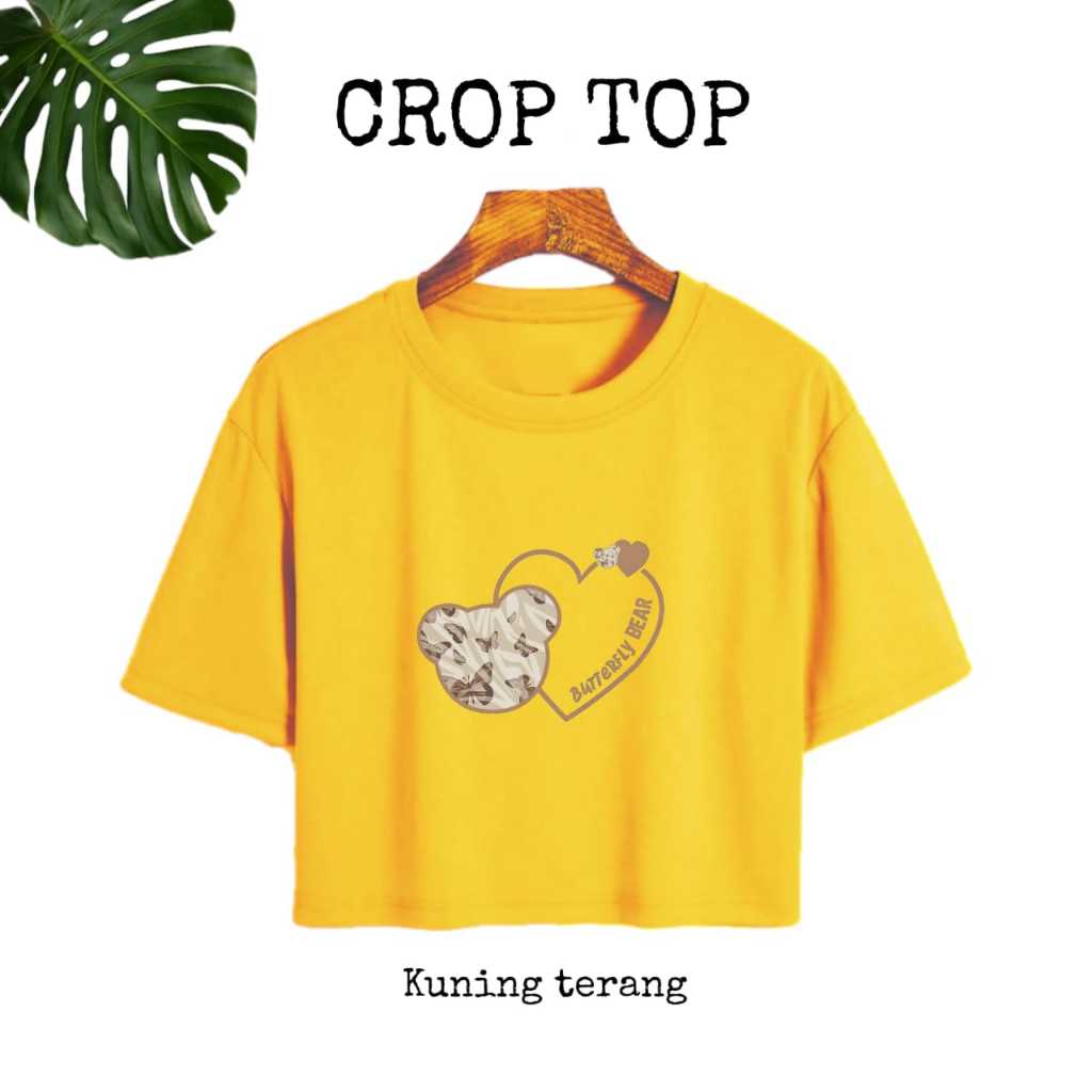 KOI - Crop Top Atasan Kaos Wanita - Crop Top Wanita  Full Colour Butterfly Bear