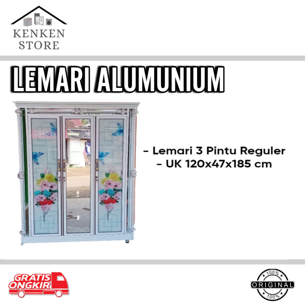 LEMARI 3 PINTU ALUMUNIUM ULIR LEMARI PAKAIAN LEMARI HIAS ALUMUNIUM