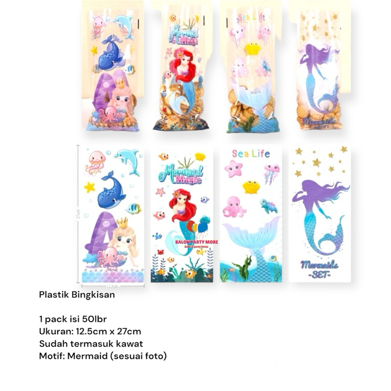 

(MERMAID 1 PACK ISI 50 LBR) Plastik Bingkisan KECIL / Plastik Ulang Tahun Souvenir Murah Kecil Size S