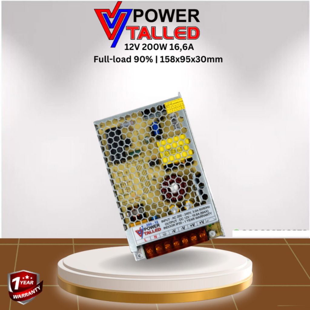 POWER SUPPLY INDOOR V POWER TALLED FULLLOAD 90% 12V 200W 250W 360W 16,6A 20,8A 30A
