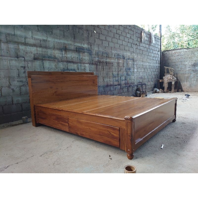 REAL PICTURE Tempat Tidur / Dipan / Bed Minimalis Modern Kekinian Full Kayu Jati Plus Drawer/Laci Pe
