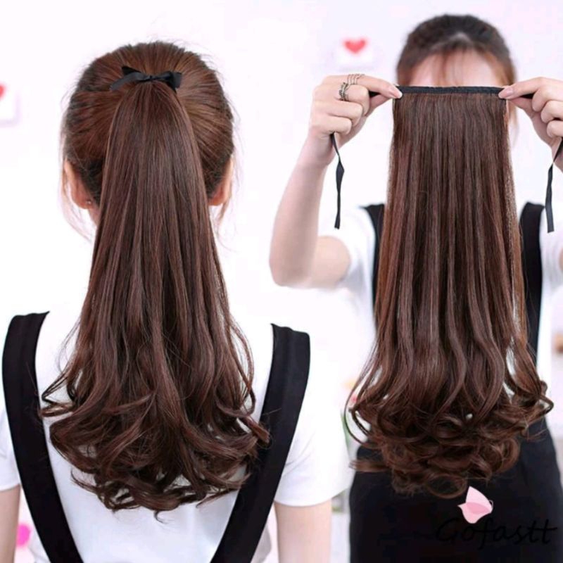 Rambut Wig Ekor Kuda Tie Ponytail Curly Mudah Pemasangan / Ikat Rambut Ekor Kuda / Ponytail Ikat Cur