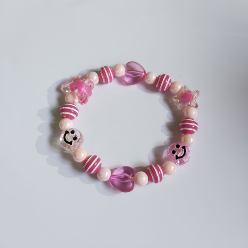 gelang manik-manik beads pink smiley candy | pink smiley-candy beads bracelet