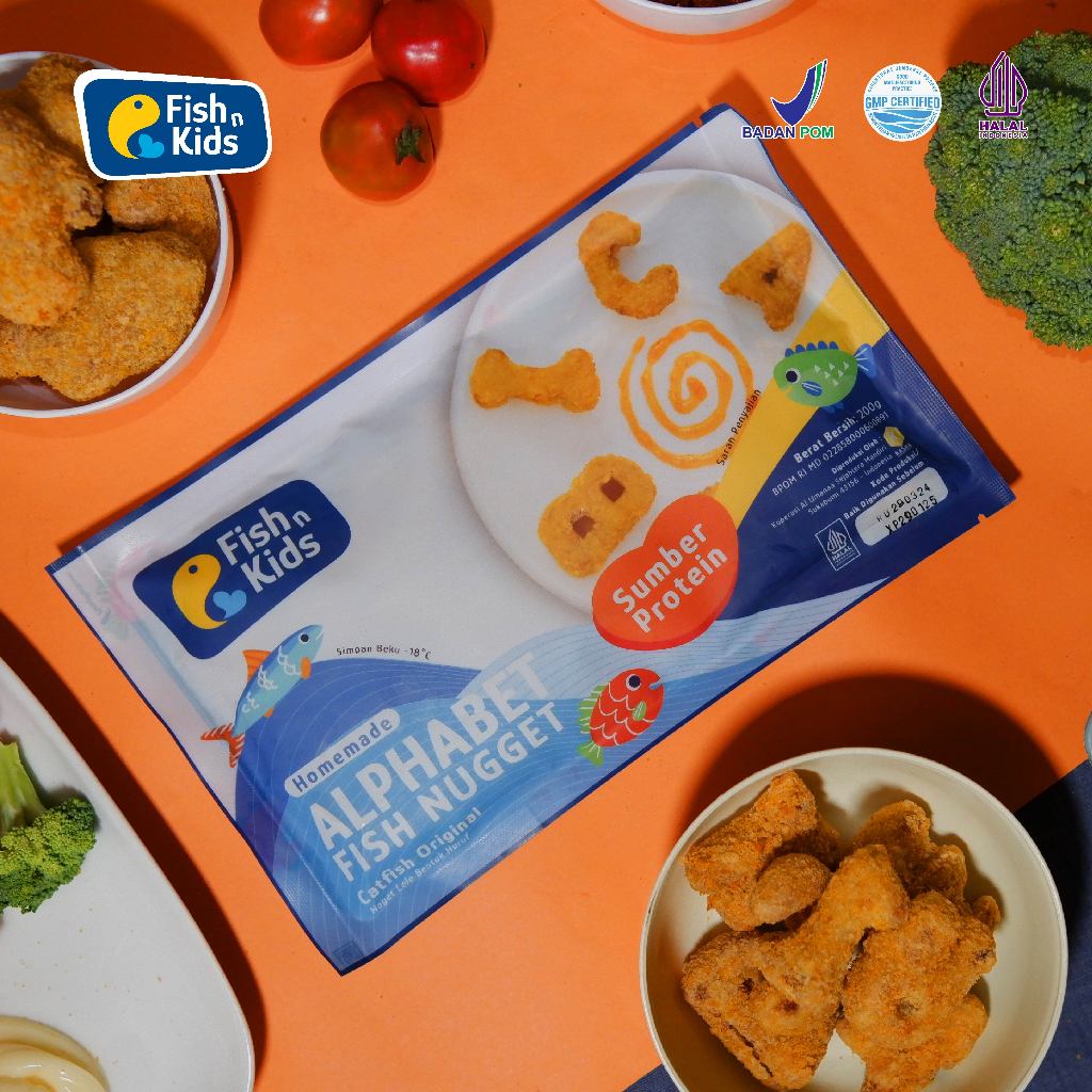 

Fish n Kids - Nugget Lele Bentuk Alfabet 200 gr Non MSG - Homemade Non UPF BPOM HALAL