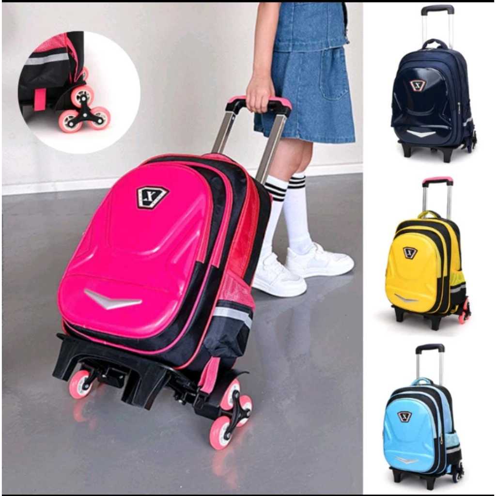 Tas ransel troli anak roda 3 import premium trolerr dorong lk016