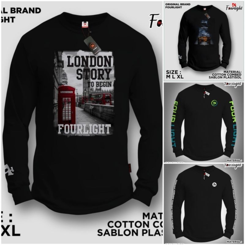kaos distro kaos lengan panjang fourlight tshirt lengan panjang distro bandungpolos kaos hitam putih
