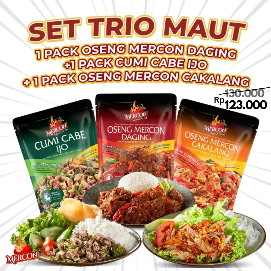 

Trio Maut Oseng Mercon Merah Putih Cumi + Daging + Cakalang