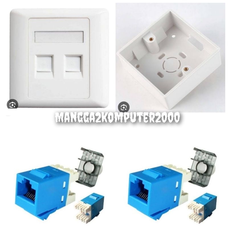 faceplate rj11 2hole cat6e+modular rj45 cat6e biru+outbow