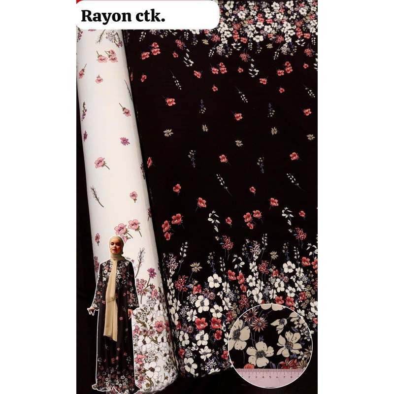 kain katun rayon viscose motif bunga pinggir premium import (0,5meter)