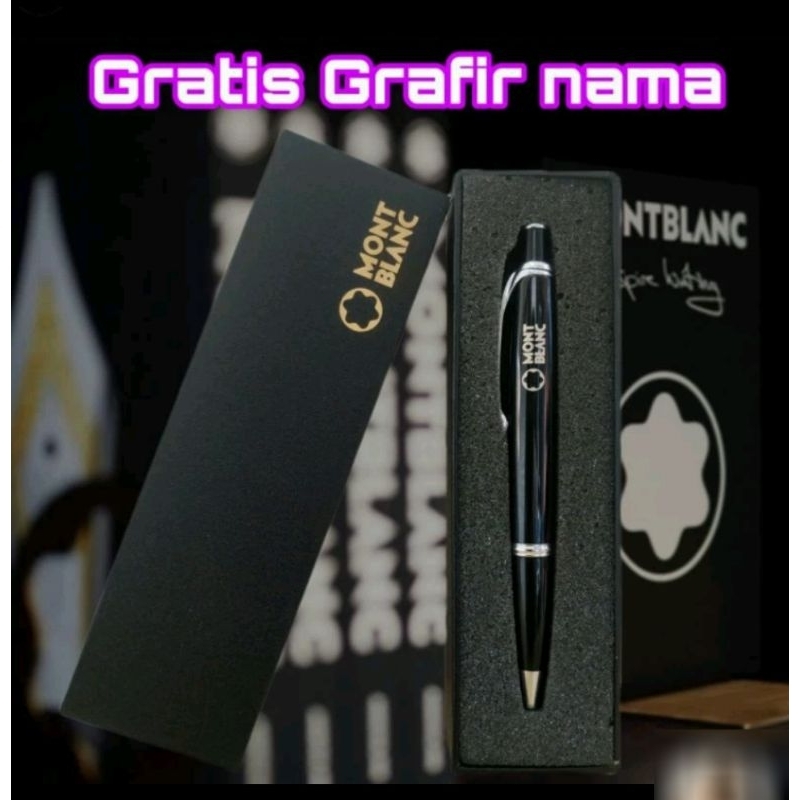 

Bollpoint Mewah MONBLNC CLICK Black Stainless Clip Gratis Box Exlusive & Grafir Nama