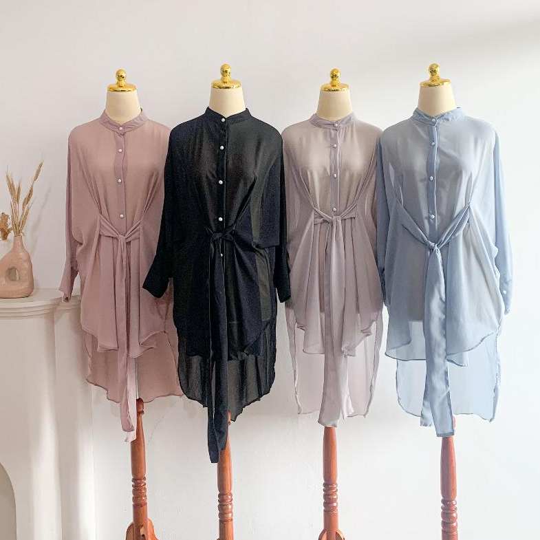 GROSIR LV589 (4PCS) - Atasan Kemeja Wanita Remaja Korean Style Premium - Kemeja Lengan Panjang  Ceru