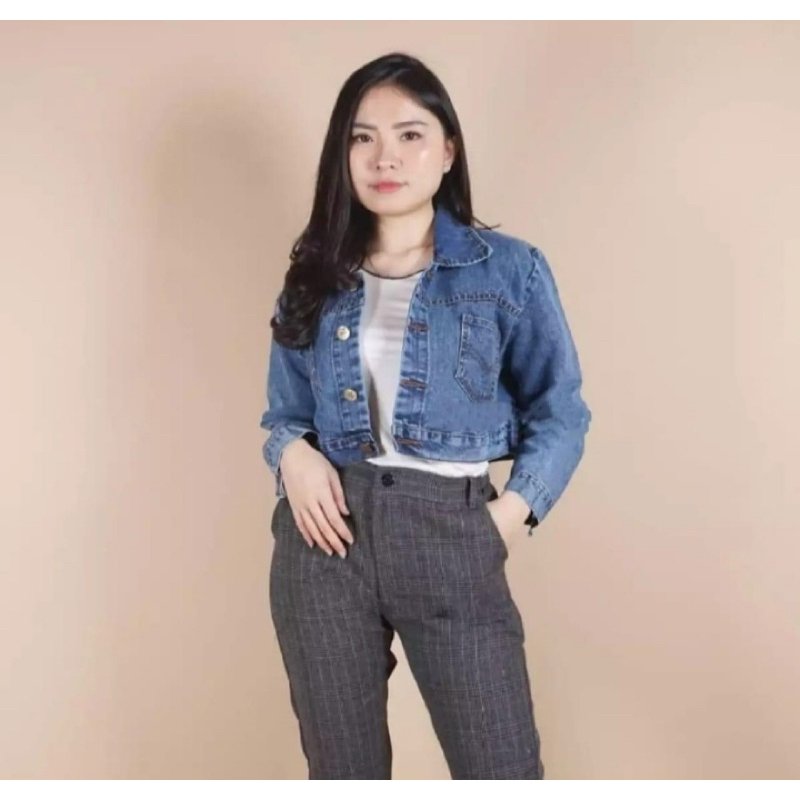 Jaket jeans crop wanita korea