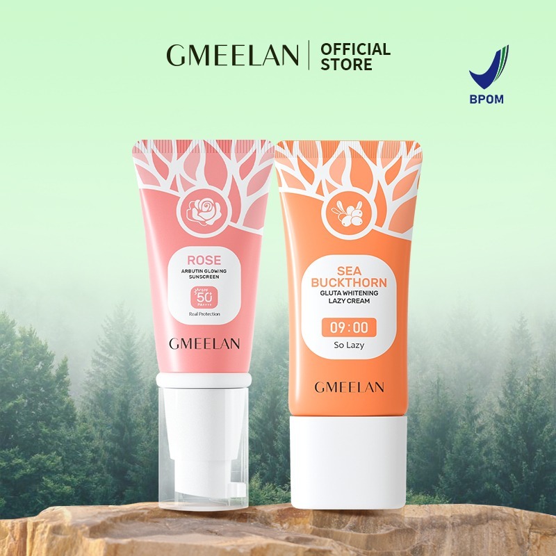 GMEELAN 2PCS Krim Pemutih Wajah Moisturizer 30g + Rose Arbutin Sunscreen 30g SPF50 PA++++ [agen keca