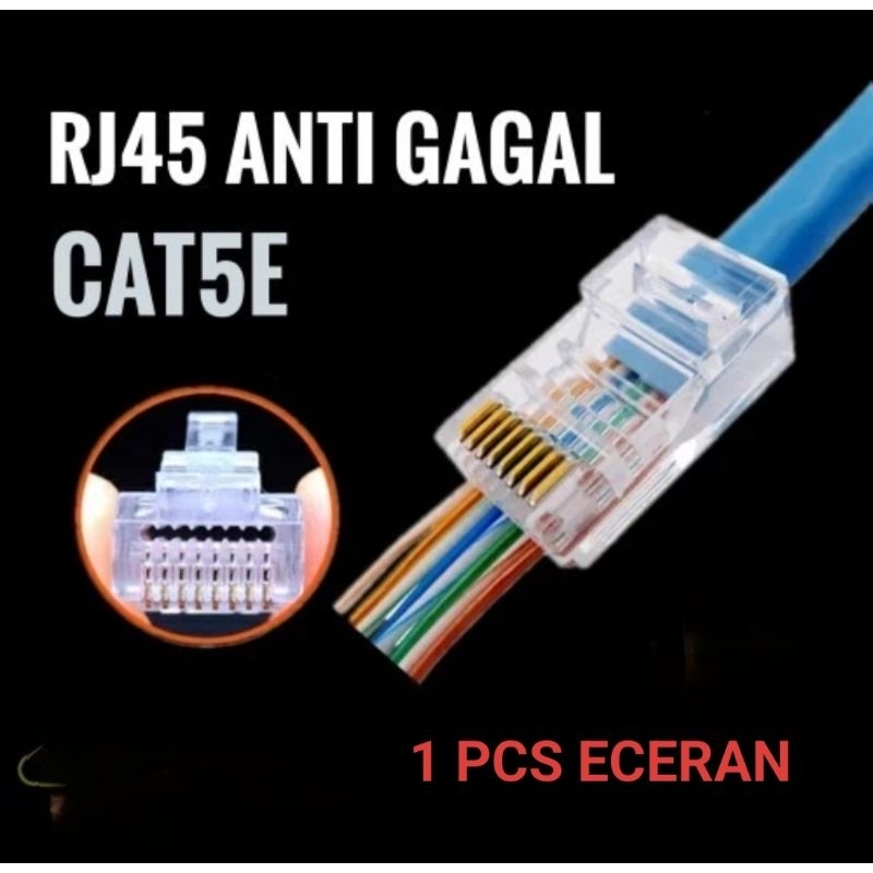 Konektor Rj45 Cat5e Anti Gagal Eceran 1pcs