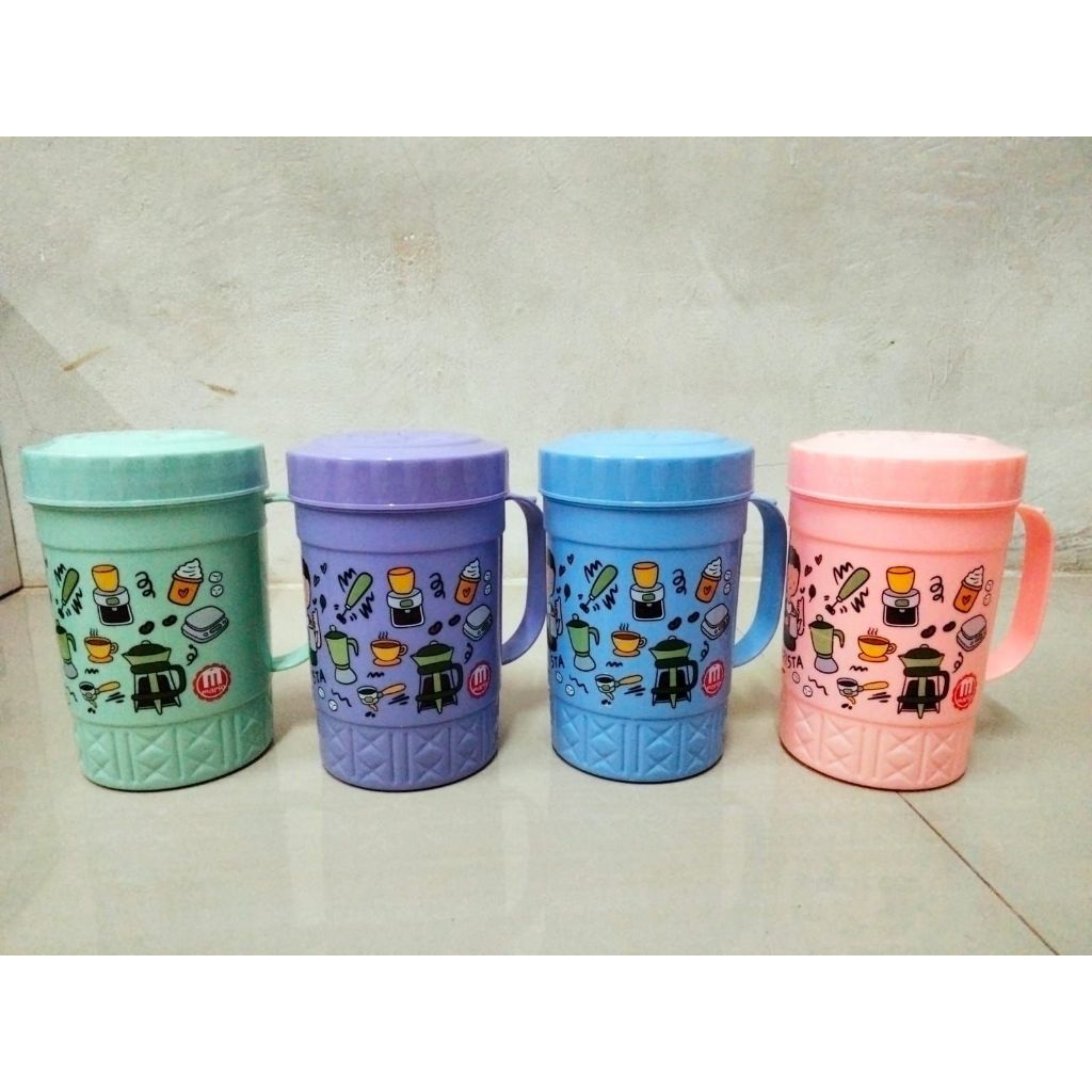 Mug Eliza karakter/gelas plastik tutup/  mug tutup putar 1L warna warni