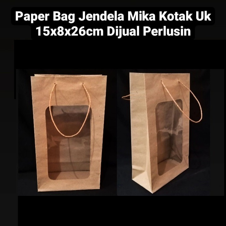 

( 12 pcs ) Tas Jinjing Jendela Mika Ukuran 15x8x26 cm Paperbag Coklat Polos Hampers Kue Kering