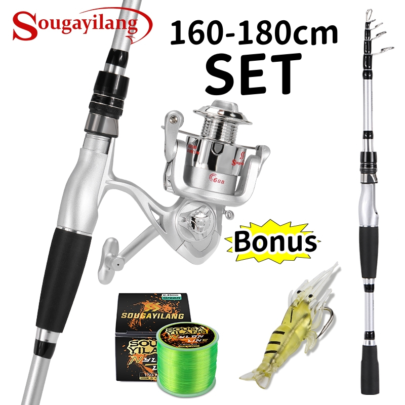 Sougayilang Joran Pancing Set 160cm—180cm Teleskop Joran Full Set Pancingan Set Lengkap