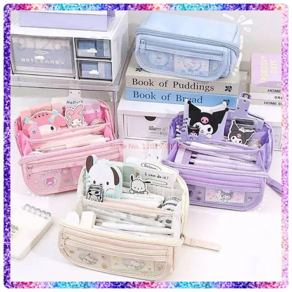 

EV ST6 Tempat Kotak Pensil Sanrio Kuromi My Melody Cinnamorol Kapasitas Besar Pensil Case alat Tulis