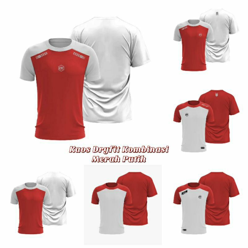 Kaos Dryfit Polos Merah Putih Big Size Baju Atasan Jersey Kombinasi Dry Fit Indonesia Dewasa Pria Wa