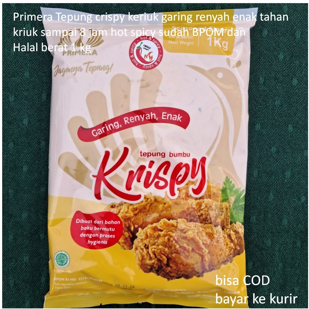 

Primera Tepung crispy keriuk garing renyah enak tahan kriuk sampai 8 jam hot spicy sudah BPOM dan Halal berat 1 kg
