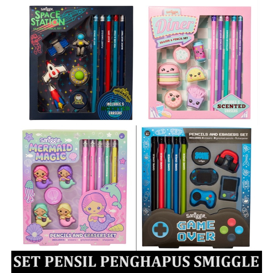 

1 SET Eraser Pencil Pensil & penghapus smiggle original peralatan alat tulis sekolah anak perempuan laki cewek cowok dinosaurus mermaid lipstick game diner astronot donut viral tiktok tik tok fyp girl boy scented wangi prafum pencils kado hadiah alat ori