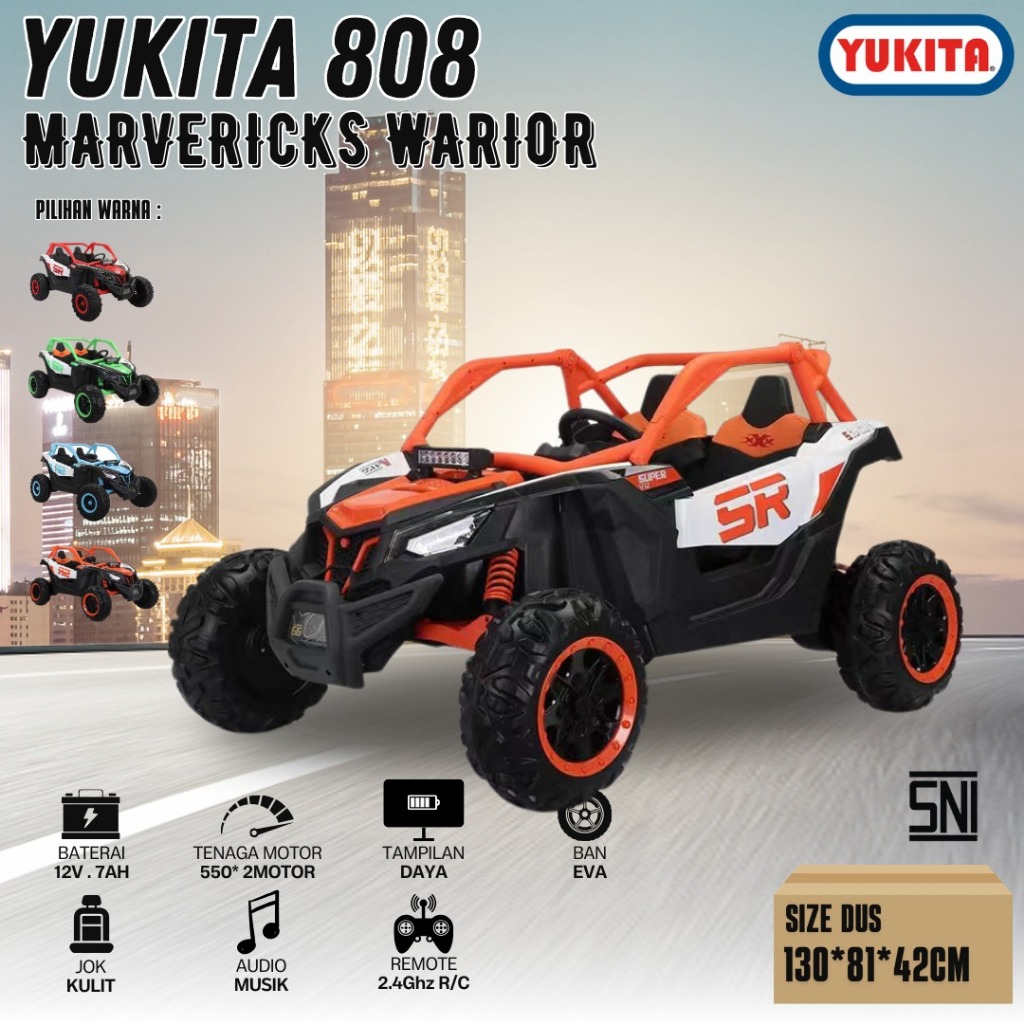 Mainan Anak Mobil Aki Yukita 808 , Yukita 91 & Yukita 90 Monster Jeep Ban Karet Jok Kulit