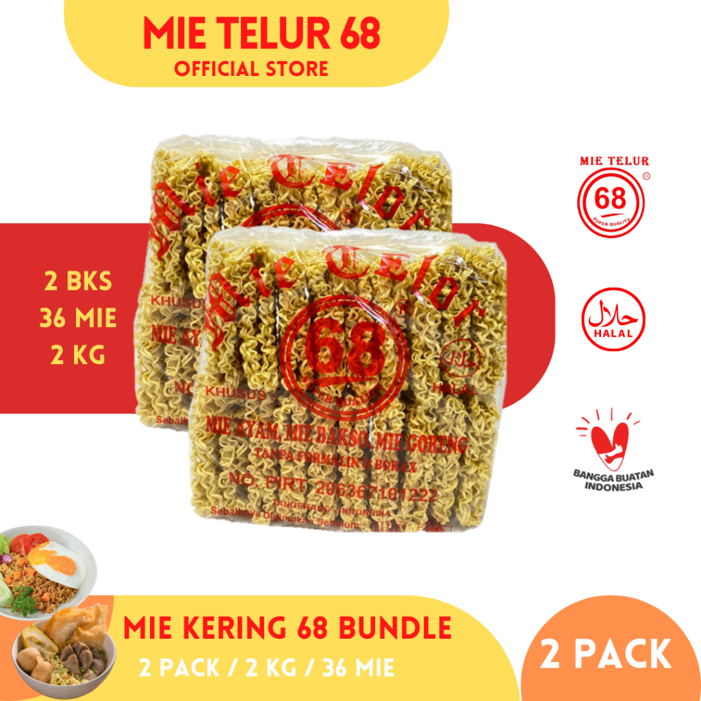 

Mie Telur 68 (Paket Bundle 2 KG 36 Mie) - Mie kering Mie kuning Mie telur burung dara mie atom bulan mie telur cap 3 ayam