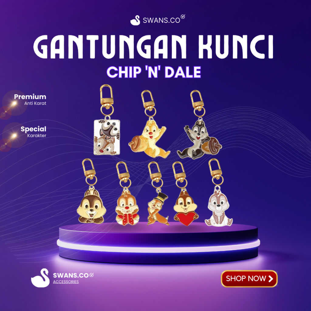 SWANS.CO - GANTUNGAN KUNCI CHIP AND DALE - ZOOTOPIA | CHIP N' DALE KEYCHAIN | ZOOTOPIA KEYCHAIN