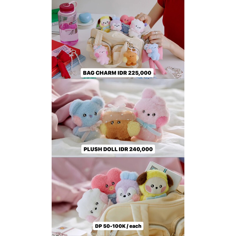 [PRE ORDER & READY STOCK] BT21 MININI BAG CHARM PLUSH DOLL RIBBON EDITION KOYA SHOOKY RJ MANG TATA C