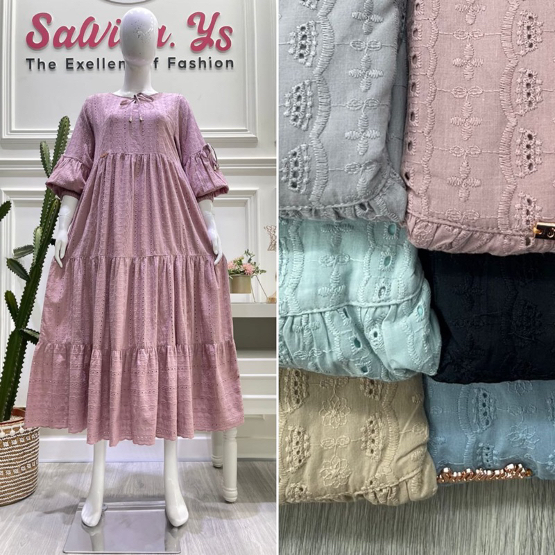 MIDI  DRESS SALVINA.YS VNECK BORDIR  TERBARU 2024 ORIGINAL