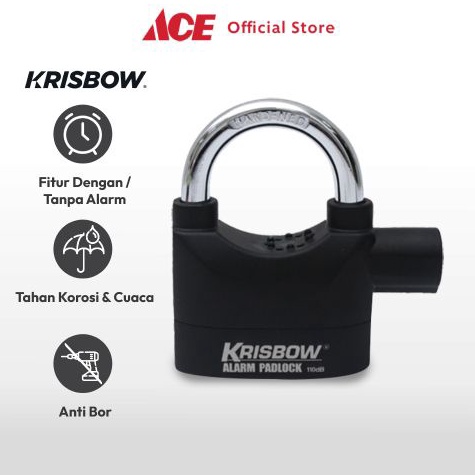 KODE G96C Ace Krisbow Gembok Dengan Alarm  Hitam Padlock Pengunci Serbaguna Perlengkapan Keamanan Ku