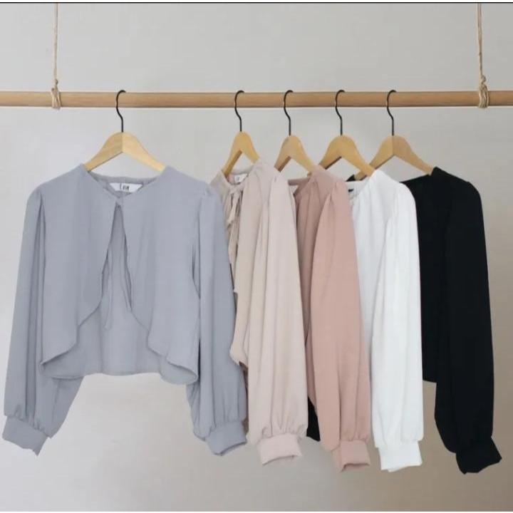 Cardigan Crop Korean Style Kekinian 4 Ukuran M L XL XXL/Cardigan Crinkle Airflow Lengan Balon/Outer 