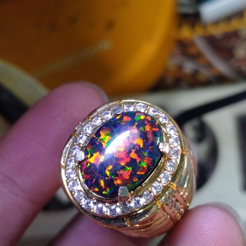 kalimaya black Opal ring gold
