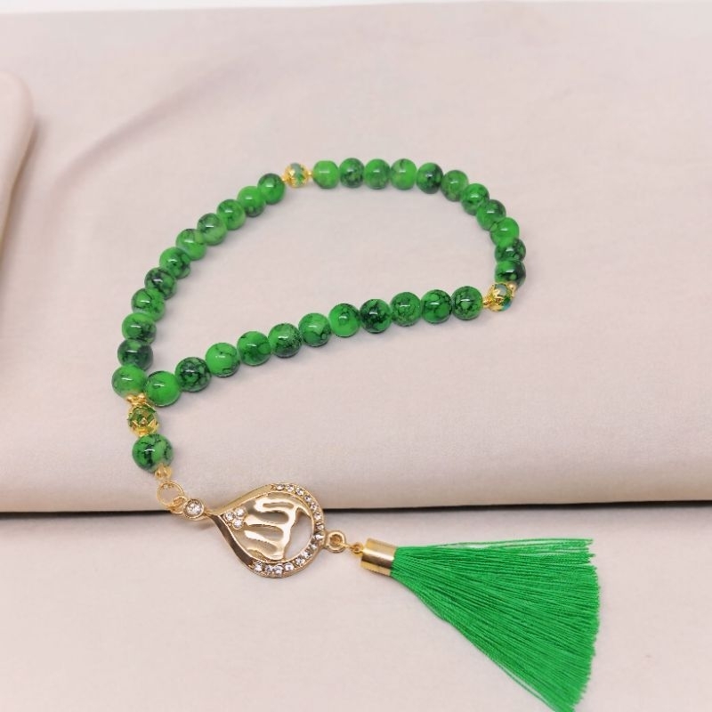 TASBIH BATU PIRUS SYNTETIC BIRU+LAFADZ ALLAH 10MM 33 BUTIR