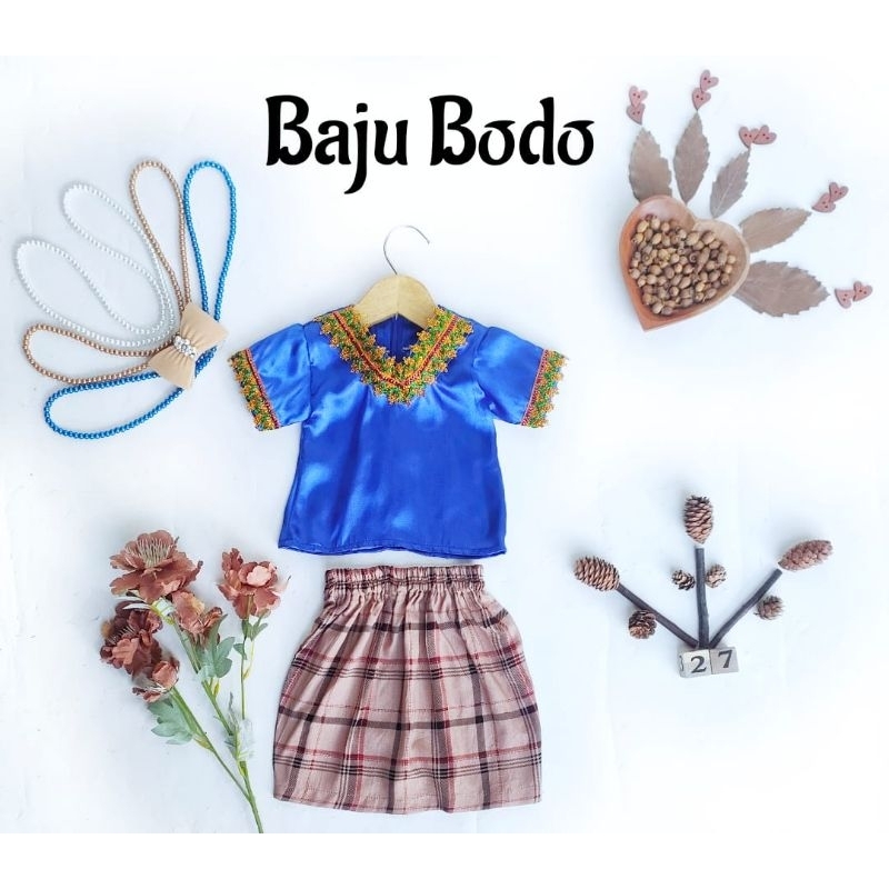 baju bodo biru elektrik/baju bodo anak/baju adat makasar anak/baju bugis anak/baju bodo anak terbaru