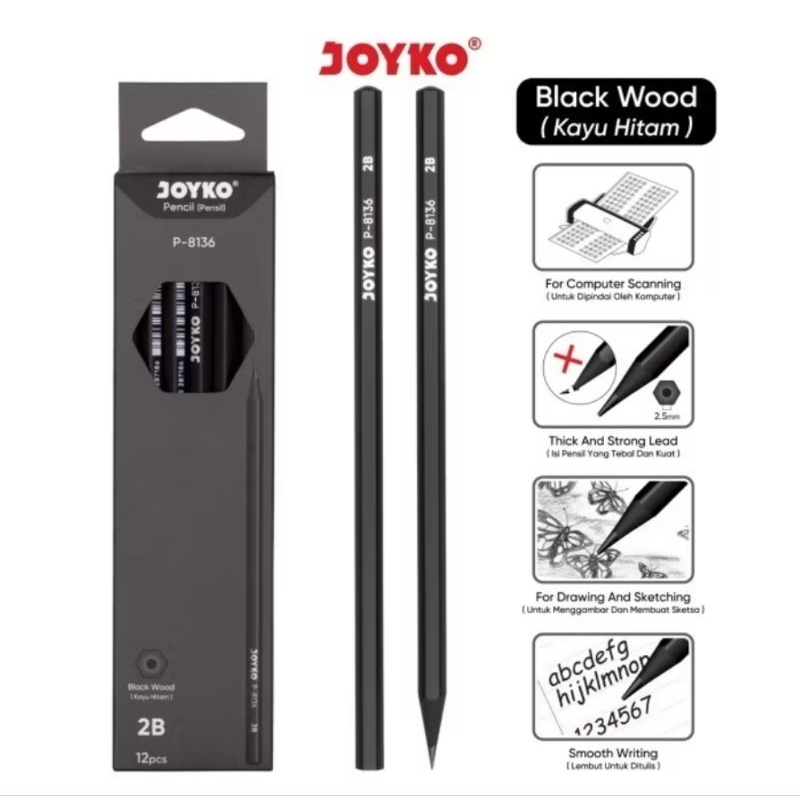 

Joyko Pensil P-8136 / pensil Serut / Black Wood Pencil