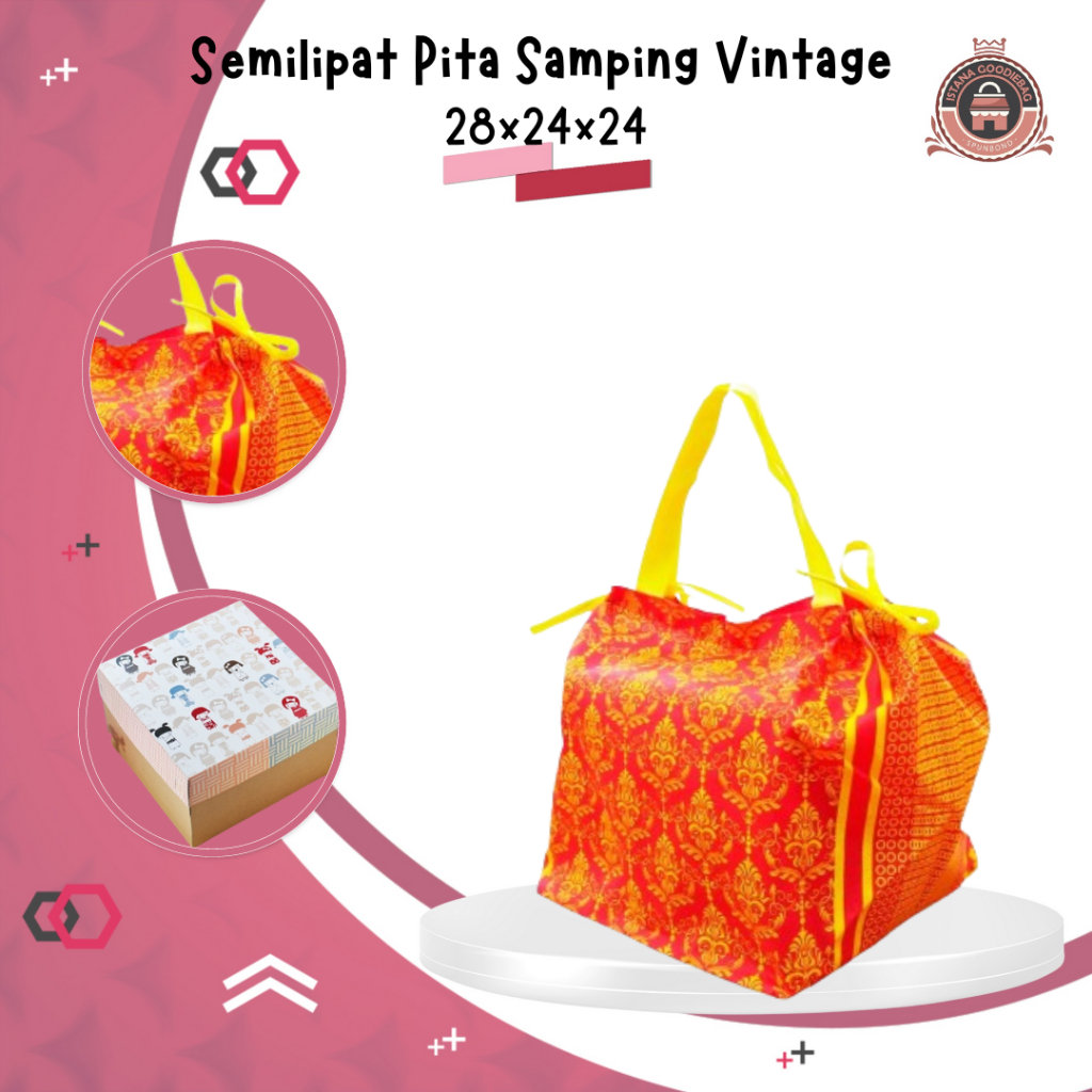 

Tas Hajatan Kotak Nasi 22x22 | Tas Nasi Kotak Pita Samping Vintage 28x24x24