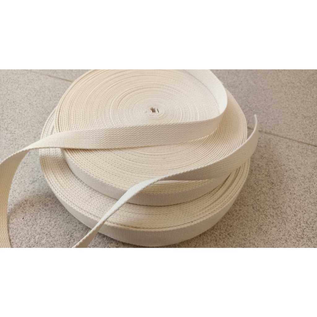 Tali Bisban Katun 2.5 / 3,8 cm TEBAL Webbing Twill Cotton Tape Pelipit Katun warna natural - Alat Ja