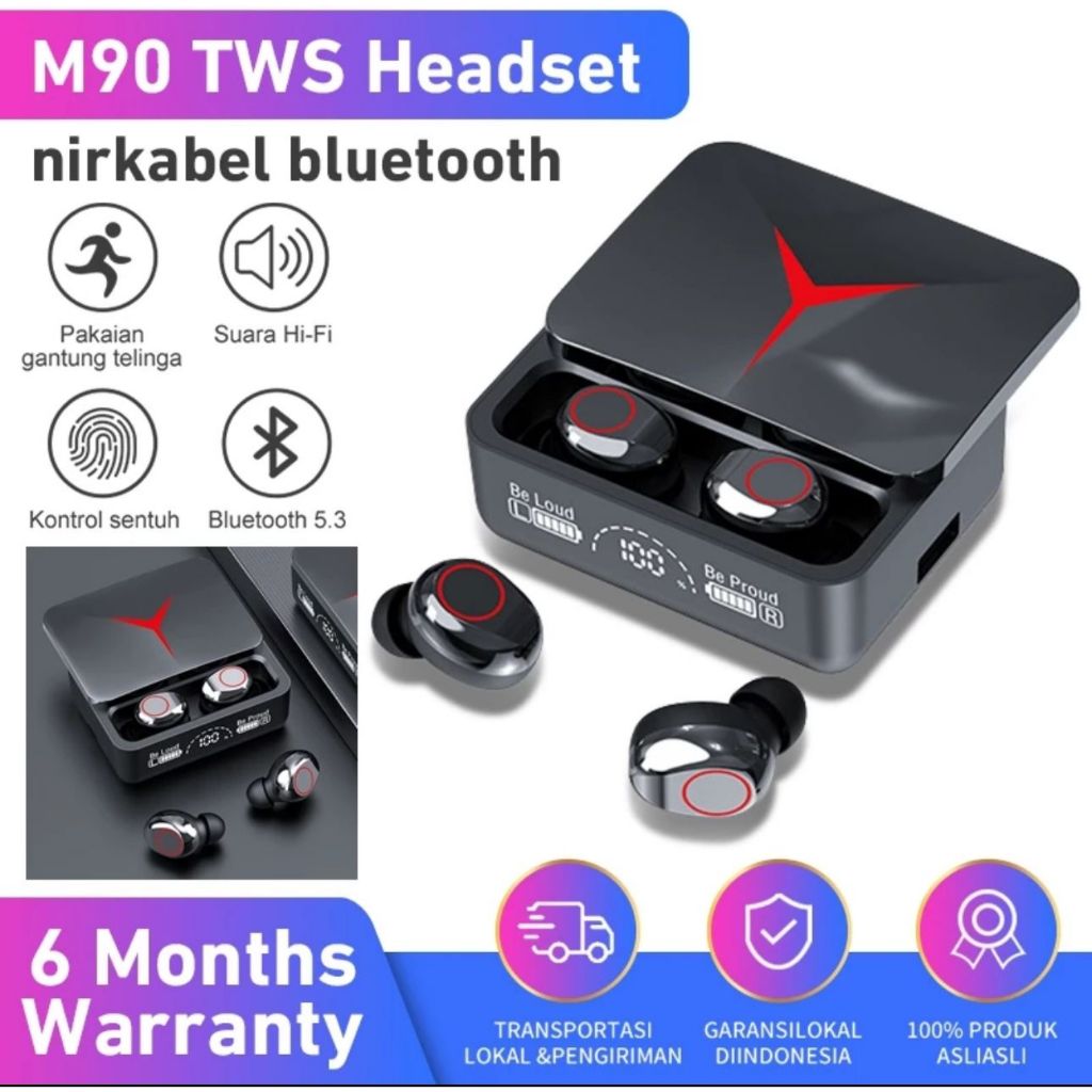 Headset Bluetooth M90Pro Gaming Earphone Bluetooth TWS M90pro With Powerbank No Delay LED Battery In