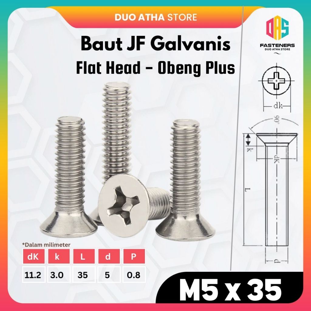 M5x35 Baut JF Flat Head Baut JF M5 x 35 Obeng Plus
