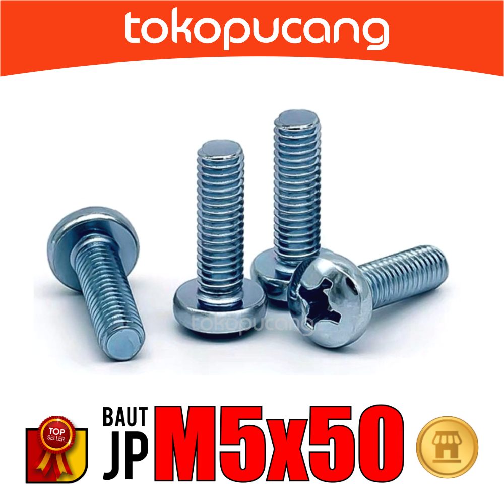 100pcs Baut JP M5X50 mm Baut Obeng Plus M5x50mm Baut Plus M5 x 50mm